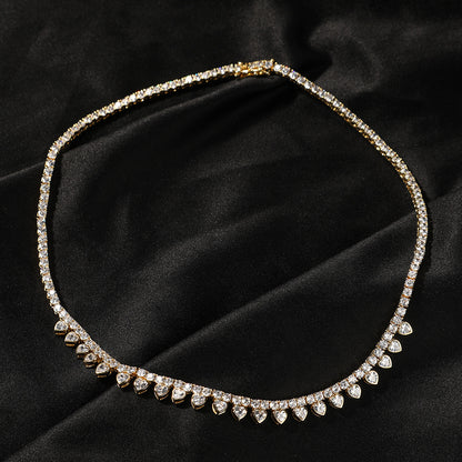 Women's Cubic Zirconia Heart Line Necklace - Gold Plated or Silver Plated Minimalist Chain, 16in / 18in, 2mm / 3mm