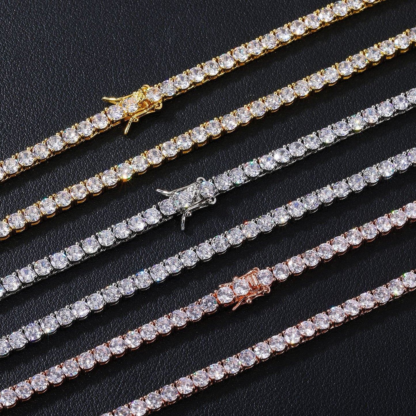 Unisex Iced Out Tennis Bracelet with Cubic Zirconia, Geometric Round Link Chain Bracelet for Women and Men product image