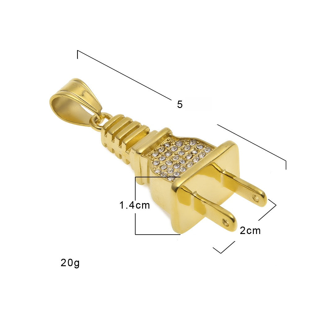 Iced Plug Pendant Necklace with 3mm Cuban Chain for Women & Men product image