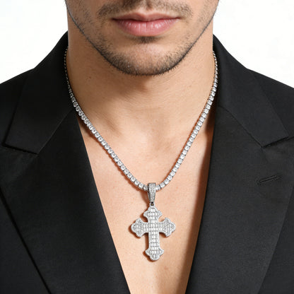 Iced Out Cross Pendant Necklace with Cubic Zirconia Twisted Chain for Women and Men