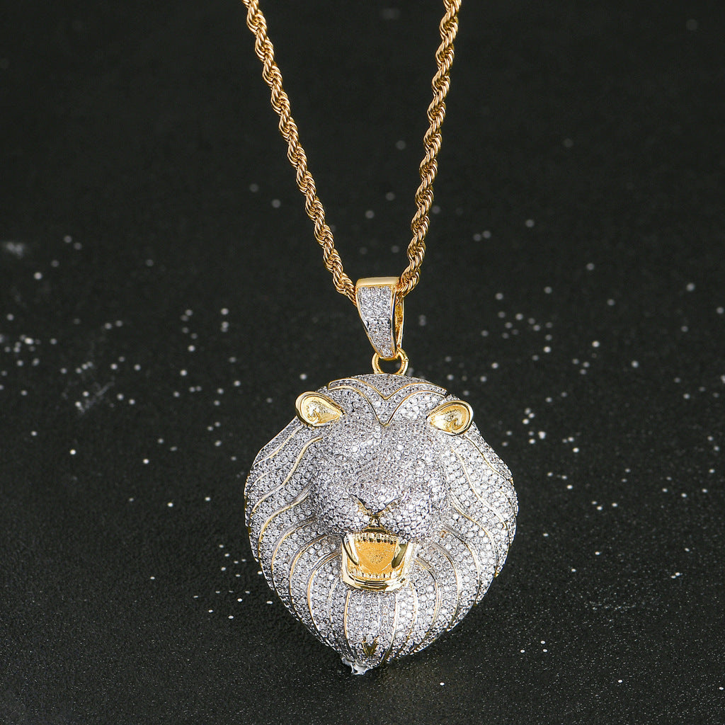 Hip Hop Lion Cubic Zirconia Pendant Necklace for Men and Women