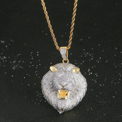 Hip Hop Lion Cubic Zirconia Pendant Necklace for Men and Women