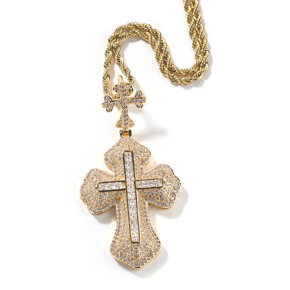 Cubic Zirconia Cross Pendant Necklace with Twisted Chain for Women and Couples product image