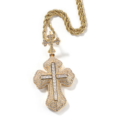 Cubic Zirconia Cross Pendant Necklace with Twisted Chain for Women and Couples