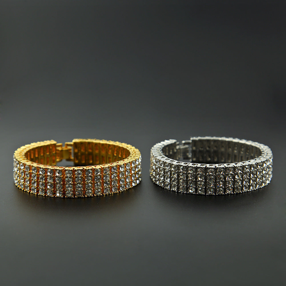 Iced Out Multi-Row Cubic Zirconia Bracelet for Women & Men - Gold, Silver, Black 8 Inch Statement Chain Bracelet