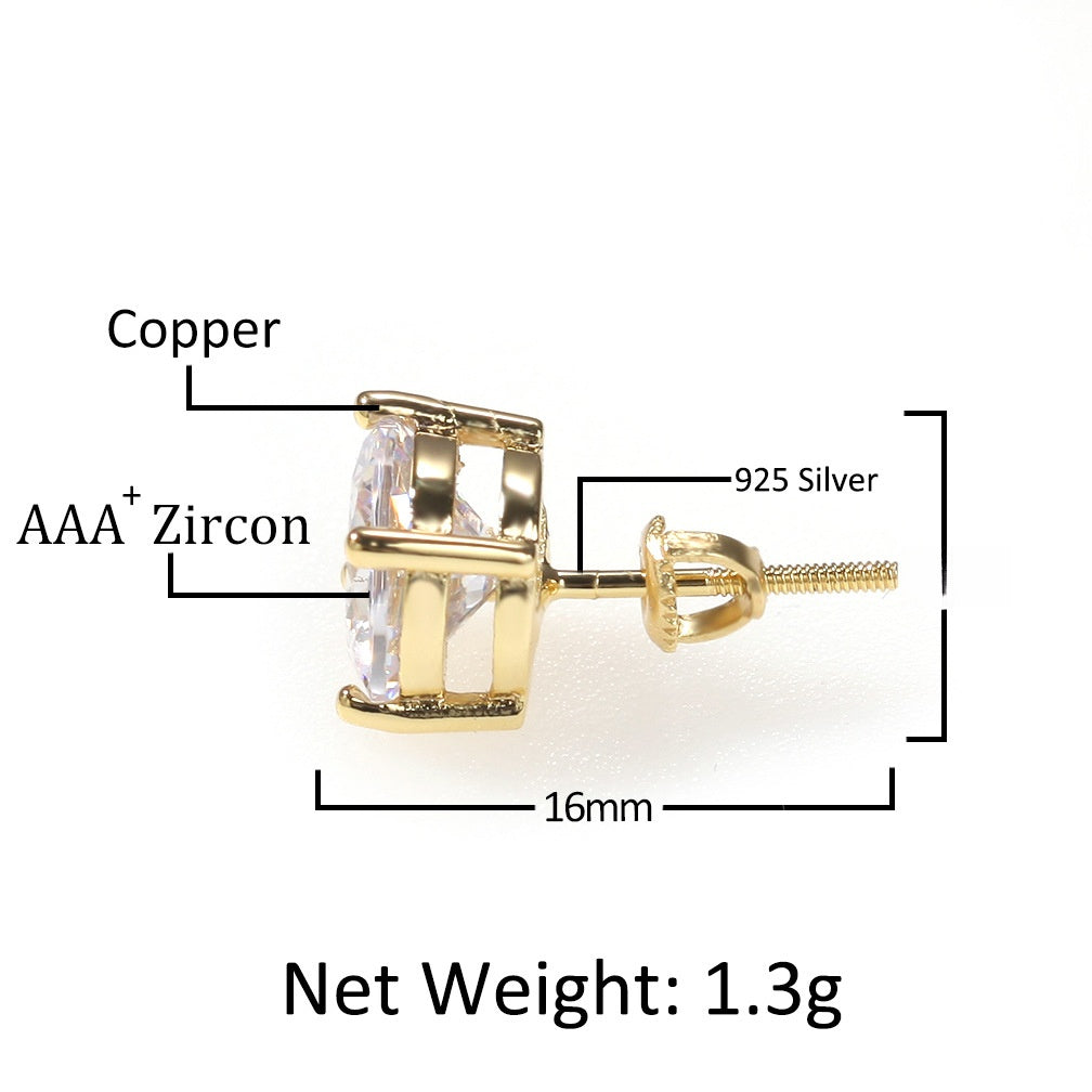 Unisex Round Cubic Zirconia Stud Earrings with 925 Sterling Silver Posts, Gold Plated or Silver Plated, 6mm & 8mm
