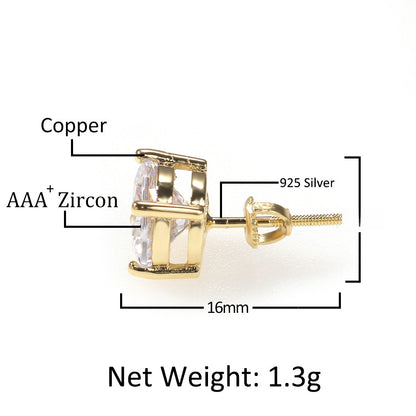 Unisex Round Cubic Zirconia Stud Earrings with 925 Sterling Silver Posts, Gold Plated or Silver Plated, 6mm & 8mm