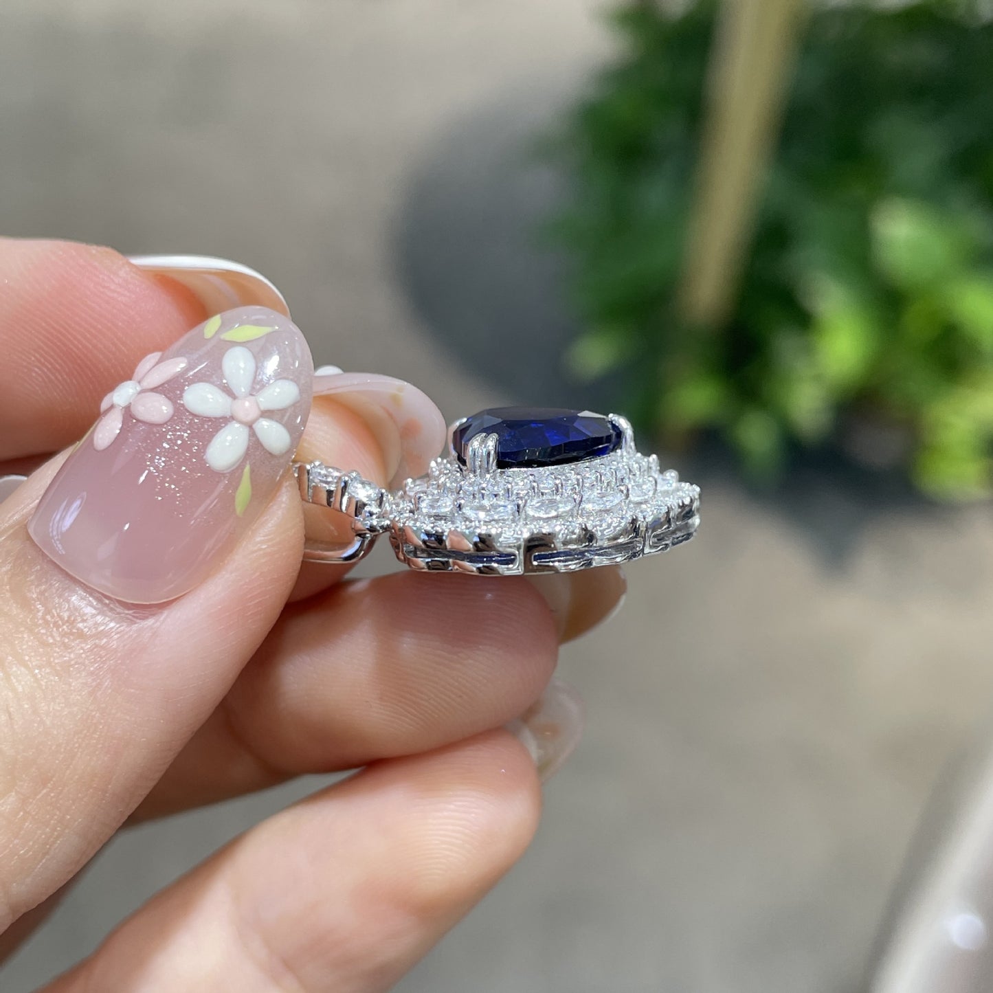 4 Carat Heart Blue Sapphire Pendant Necklace, Lab-Created, Floral Halo, S925 Silver product image