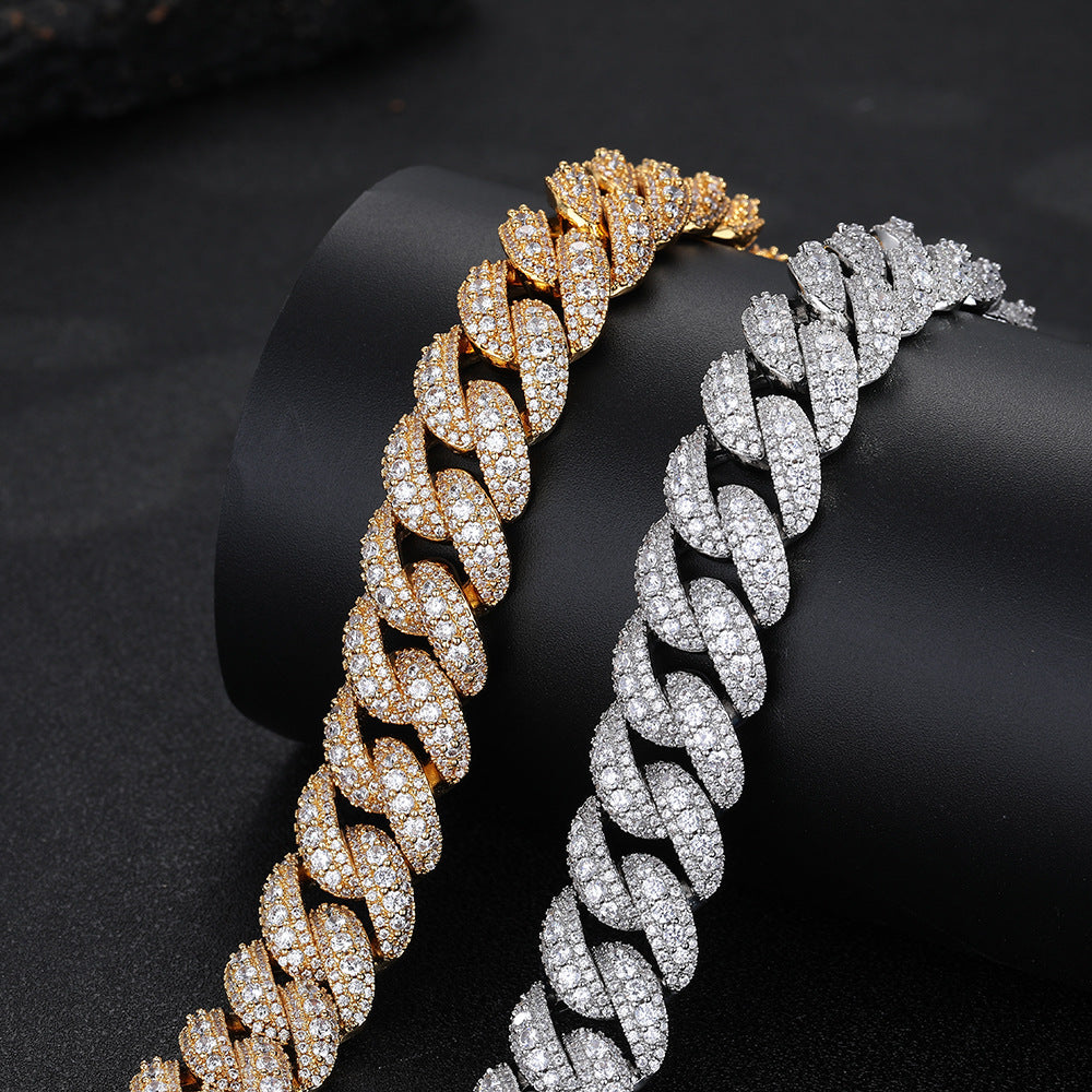 Iced Out Cuban Link Chain Bracelet, Unisex Hip Hop Link Jewelry, 18mm product image