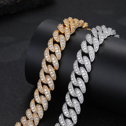 Iced Out Cuban Link Chain Bracelet, Unisex Hip Hop Link Jewelry, 18mm