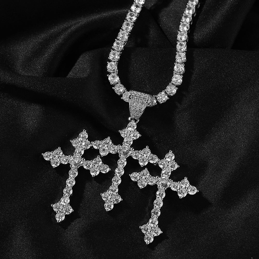 Iced Out Cross Pendant Necklace for Women and Men - Gold Plated or Silver Plated Cuban Style Twist Chain with Cubic Zirconia Statement Pendant