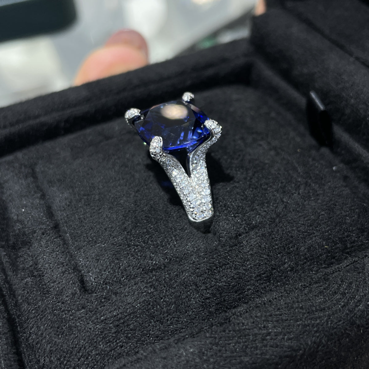 Sterling Silver Blue Cushion Cut Statement Ring for Women product image