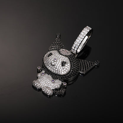Iced Out Cartoon Character Pendant Necklace in Silvery Tone with Cubic Zirconia