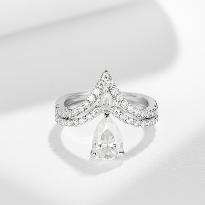 Pear-Shaped Moissanite Engagement Ring, S925 18k White Gold Plated V Pavé Ring for Women product image