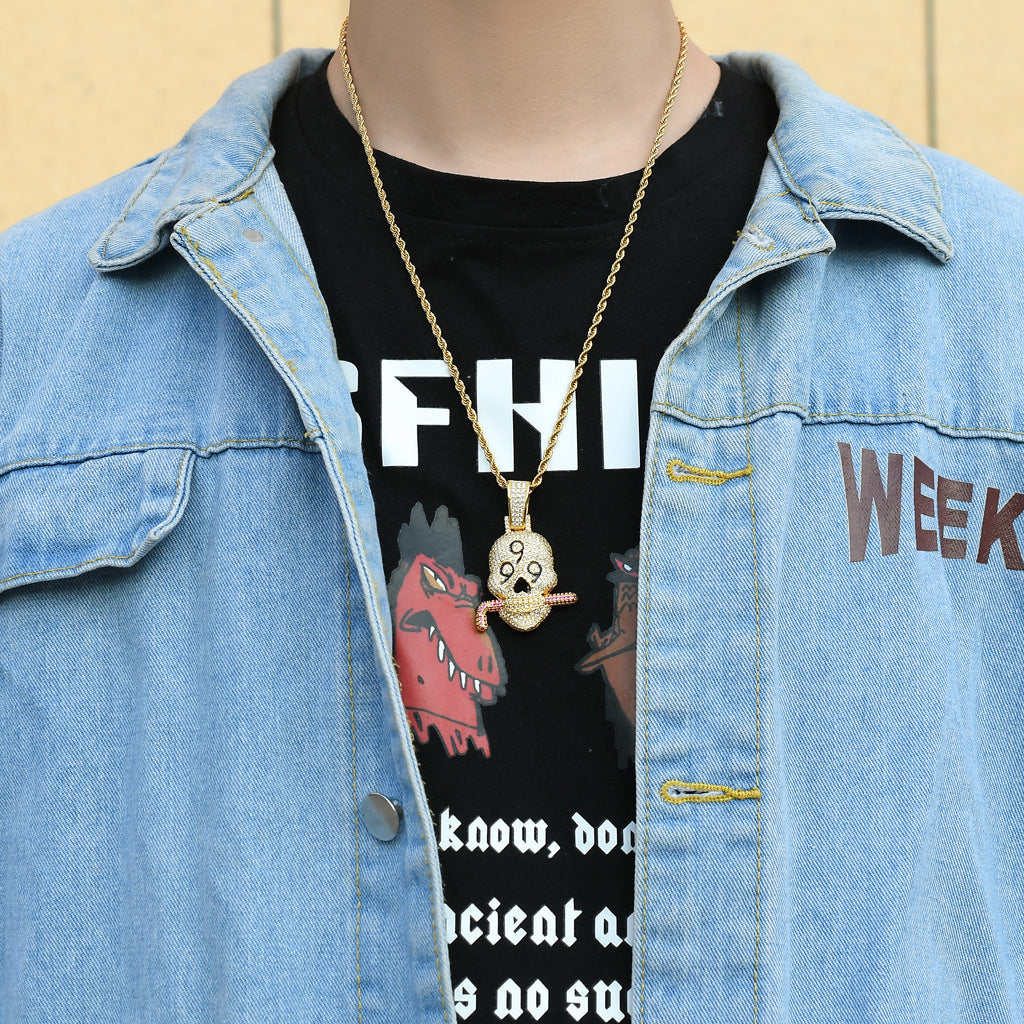 Hip Hop Skull Cubic Zirconia Pendant Necklace for Men and Women