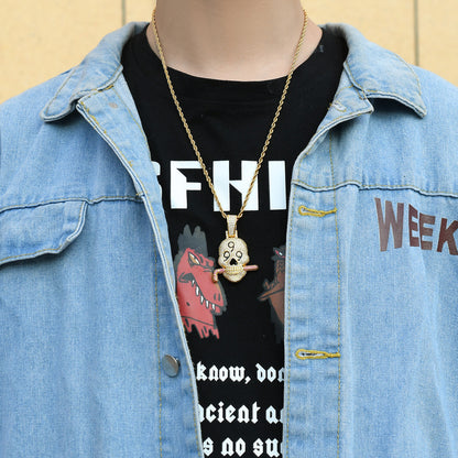 Hip Hop Skull Cubic Zirconia Pendant Necklace for Men and Women