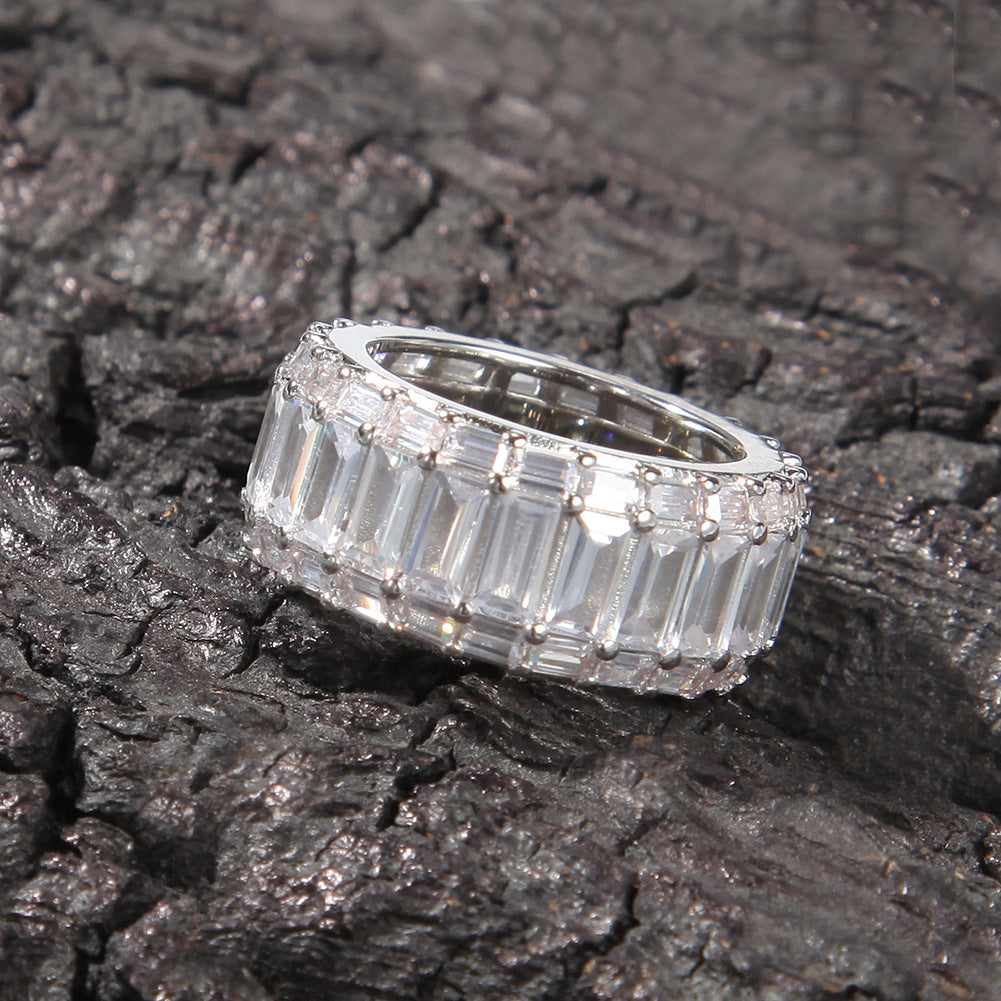 Triple Row Baguette Crystal Ring for Women – Gold Plated or Silver Plated Statement Band product image