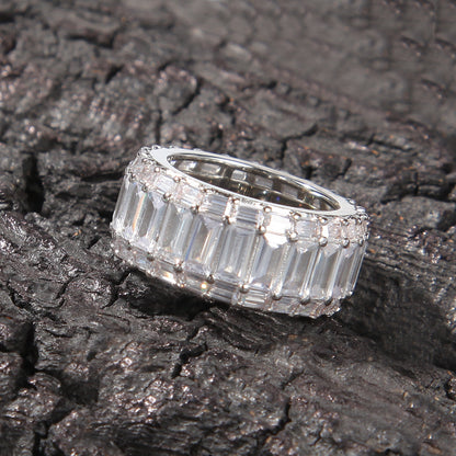 Triple Row Baguette Crystal Ring for Women – Gold Plated or Silver Plated Statement Band