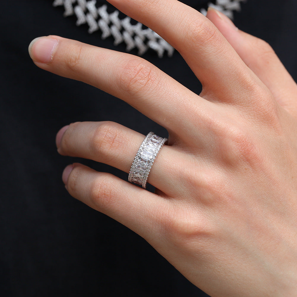 Unisex Round Band Cubic Zirconia Ring in Gold or Silver Color - Statement Stackable Fashion Ring product image