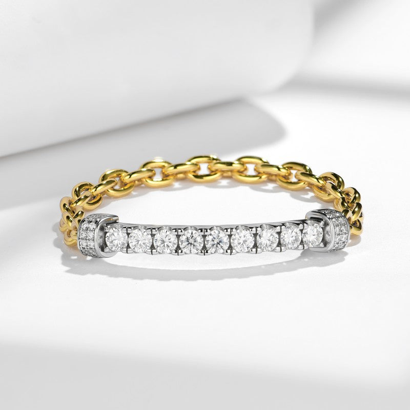Two-Tone Tennis Bracelet with Clear Round Stones and T-Bar Clasp product image