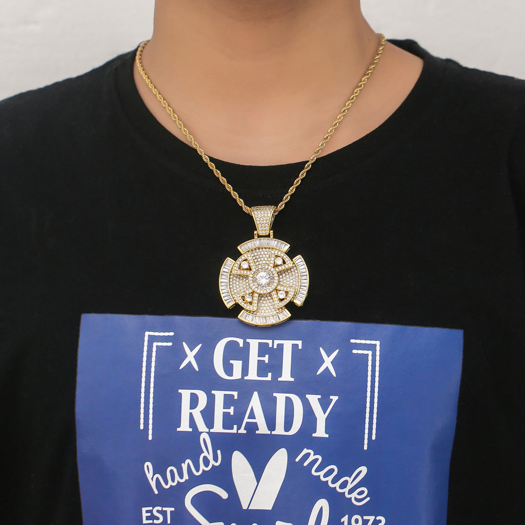 Hip Hop Light Luxury Cross Floral Geometric Copper Pendant Necklace for Men and Women