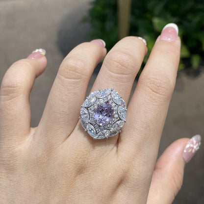 Purple Oval Halo Ring, 3 Carat Look, Promise Ring for Women