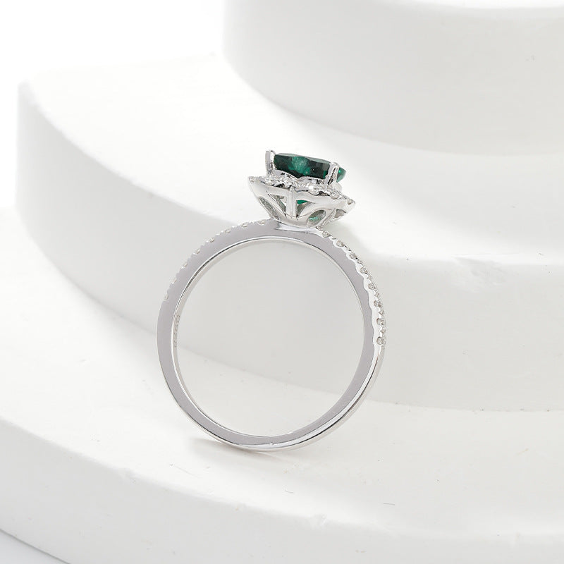 Heart Halo Moissanite Ring, Green Heart Stone S925 Sterling Silver product image