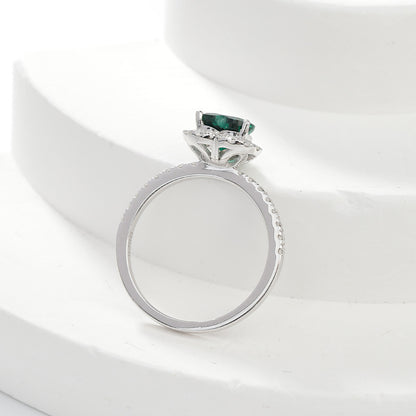 Heart Halo Moissanite Ring, Green Heart Stone S925 Sterling Silver