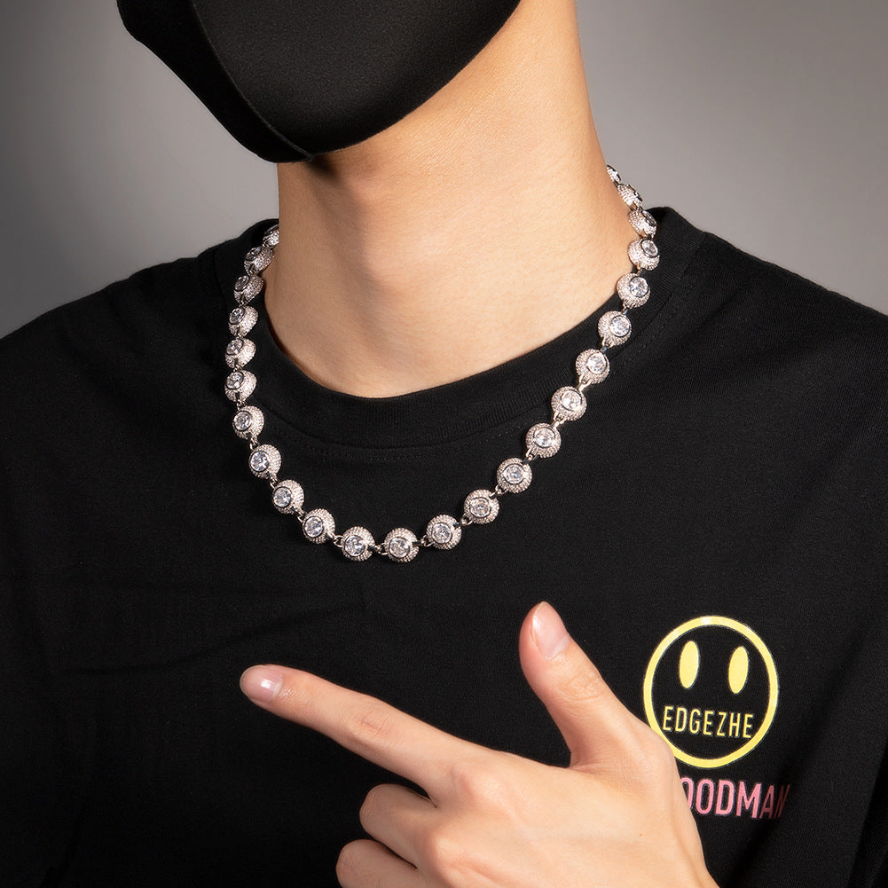 Unisex Round Cubic Zirconia Chain Necklace Bracelet Set in Gold or Silver Tone