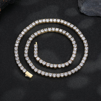 Unisex Single-Row Round Cubic Zirconia Tennis Bracelet, Hip Hop Statement Bracelet