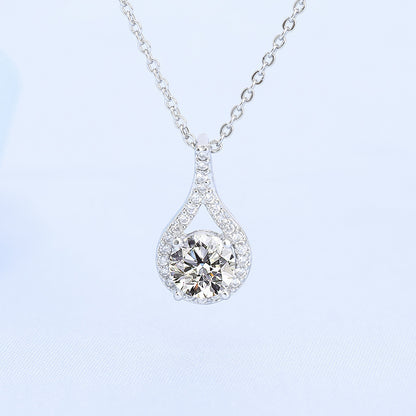 1ct S925 Silver Moissanite Teardrop Pendant Necklace, Box Chain, Color Options