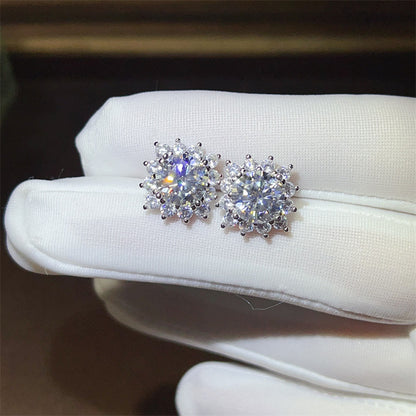 4 Carat Moissanite Halo Stud Earrings for Women – Round & Asscher Geometric Earrings