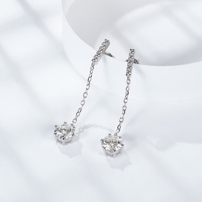 925 Sterling Silver Moissanite Chain Drop Earrings for Women, Dangle Stud Earrings