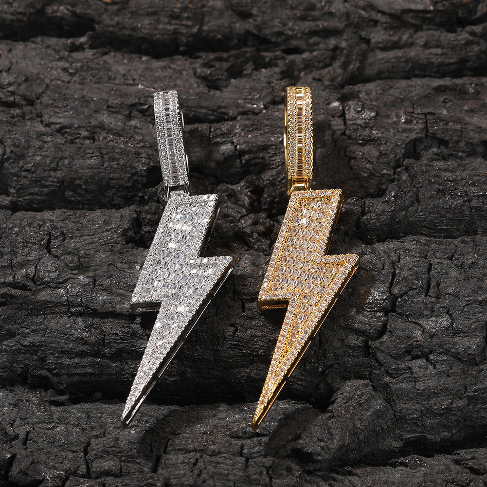 Iced Lightning Bolt Pendant Necklace with Cuban Twist Chain for Women and Men product image