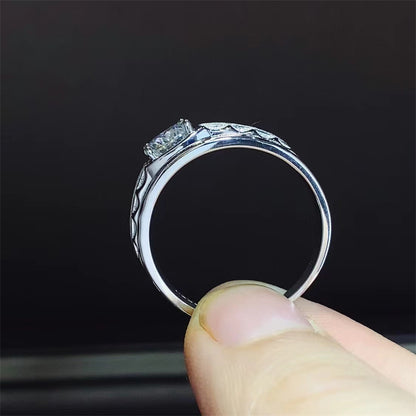 Men’s Moissanite Ring U-Shape Band VVS1 Round Stone Wedding Promise Ring