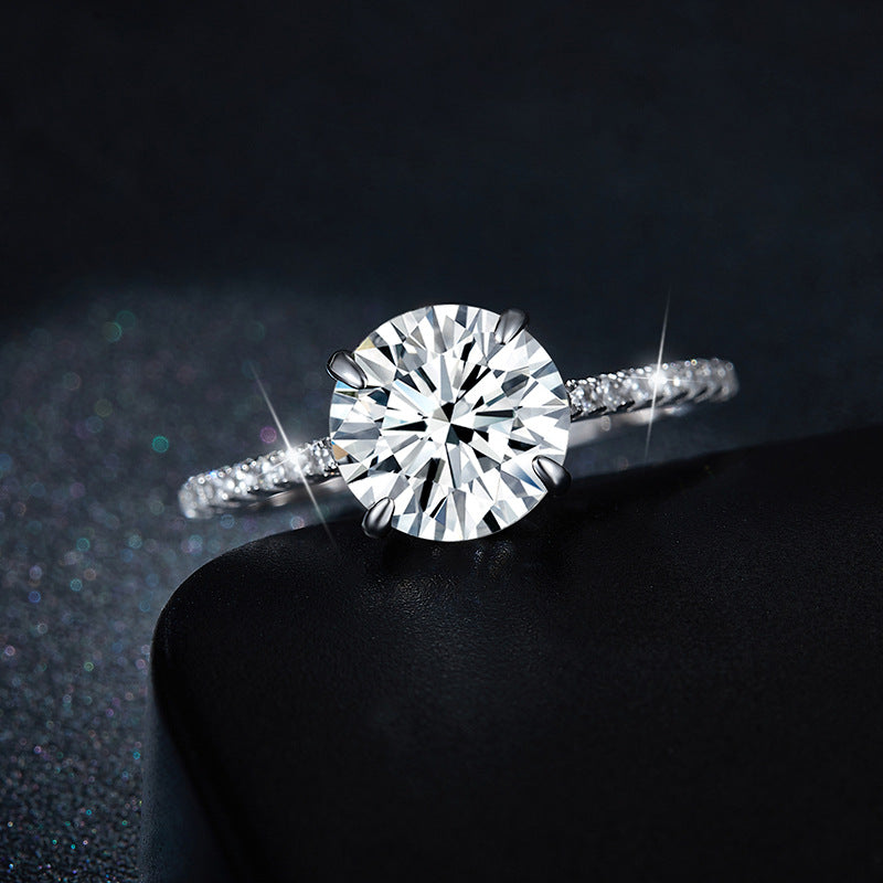 925 Silver Moissanite Engagement Ring, Round Cut 4-Prong Solitaire Ring for Women product image