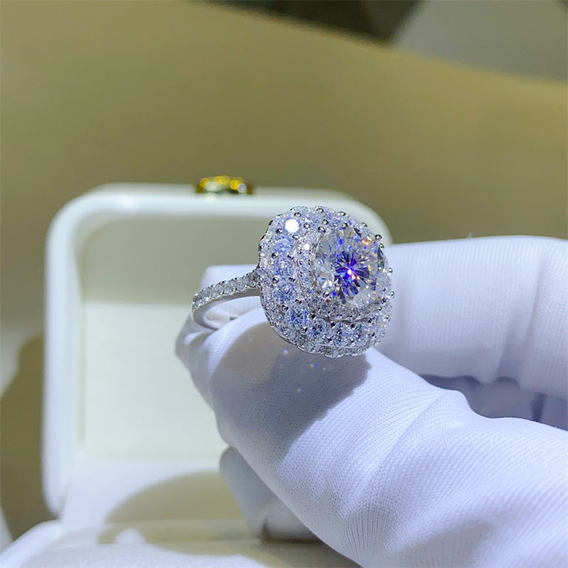 Moissanite Halo Ring for Women, Round Cut Engagement Ring, Double Halo Statement Ring, Sizes 9-20 product image