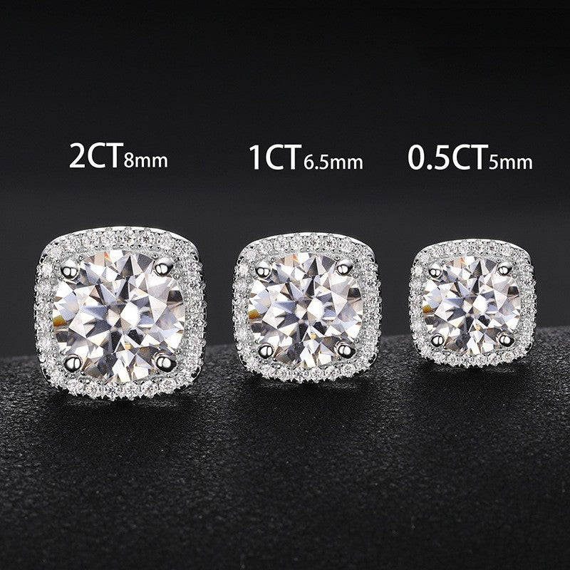 925 Silver Moissanite Square Stud Earrings for Women and Men, Geometric Iced Out Hip Hop Earrings product image
