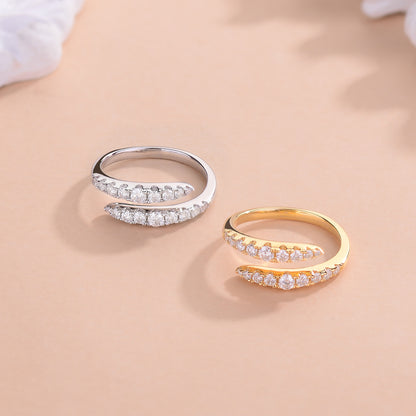 Open Wrap Moissanite Ring for Women, Double Row Wedding Promise Ring