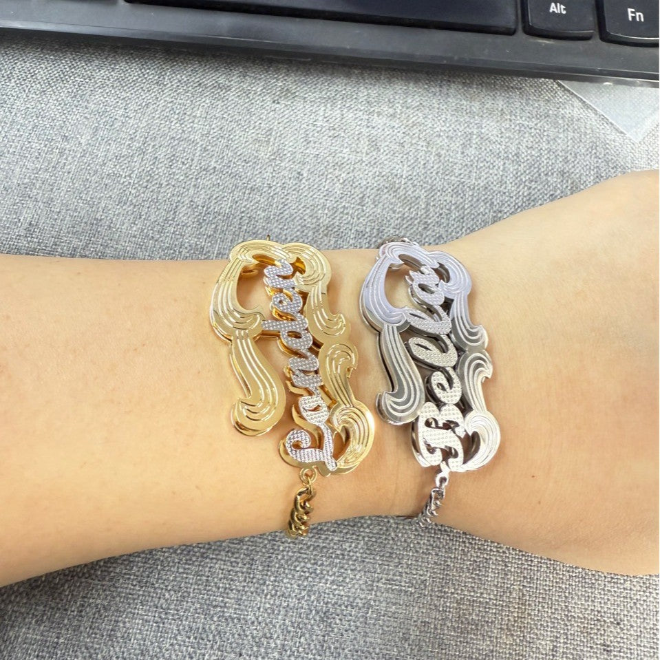 Personalized English Letter Stainless Steel Bracelet for Women & Men – Layered Custom Name Chain Bracelet in Gold, Silver, Rose Gold & Two-Tone