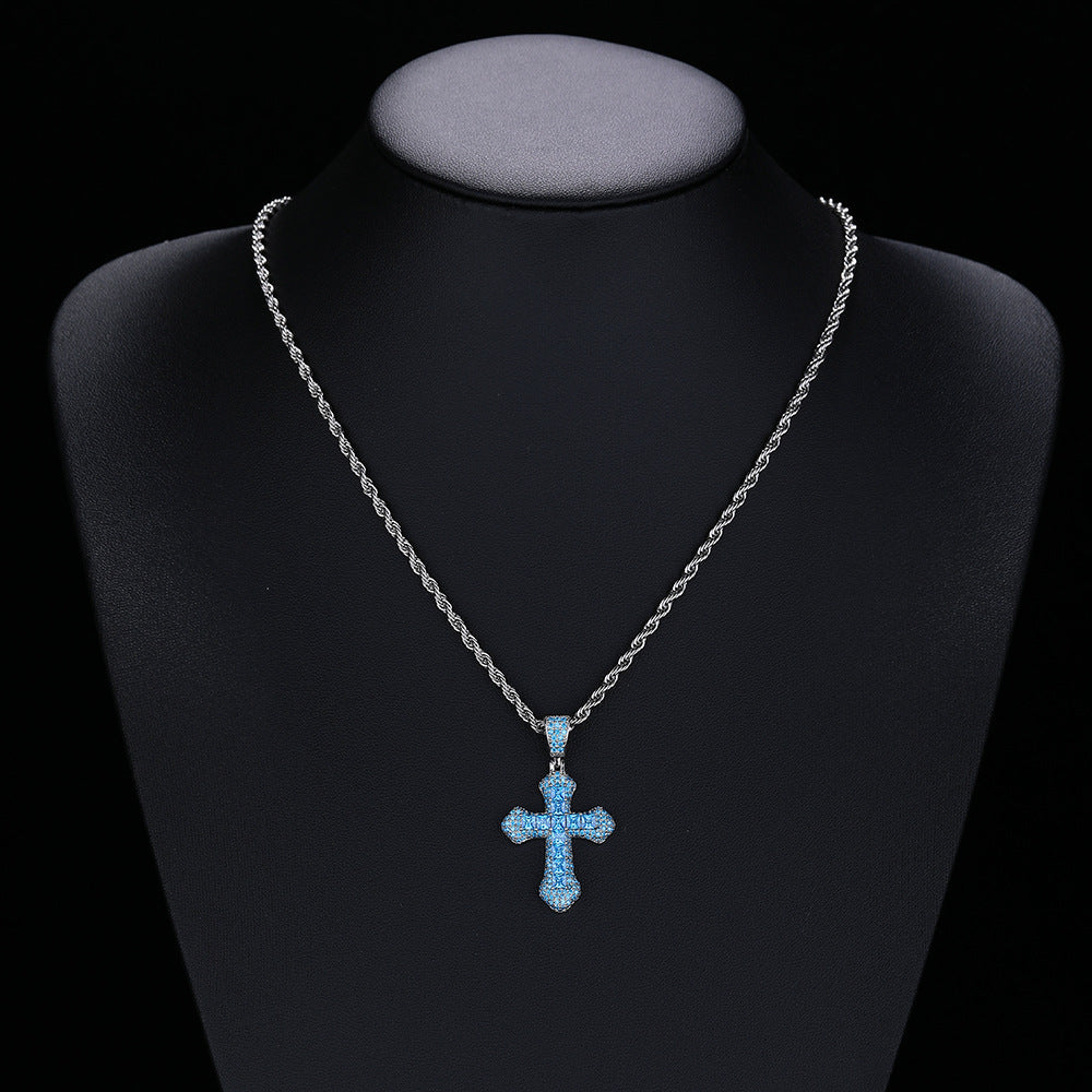 Colorful Cross Pendant Necklace for Men Women, Hip Hop Rope Chain Jewelry product image