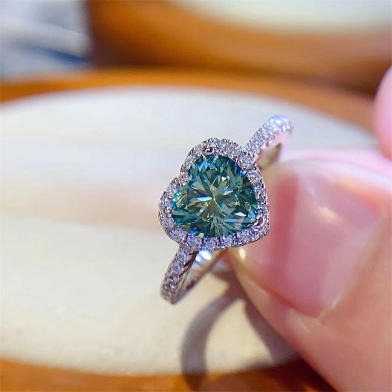 Green Heart Moissanite Halo Ring for Women, 1 Carat or 2 Carat Engagement Ring, Au750 White Gold Color product image