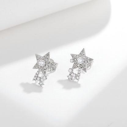 Moissanite Star Stud Earrings, 18K Gold Plated S925 Silver Comet Drop Earrings for Women