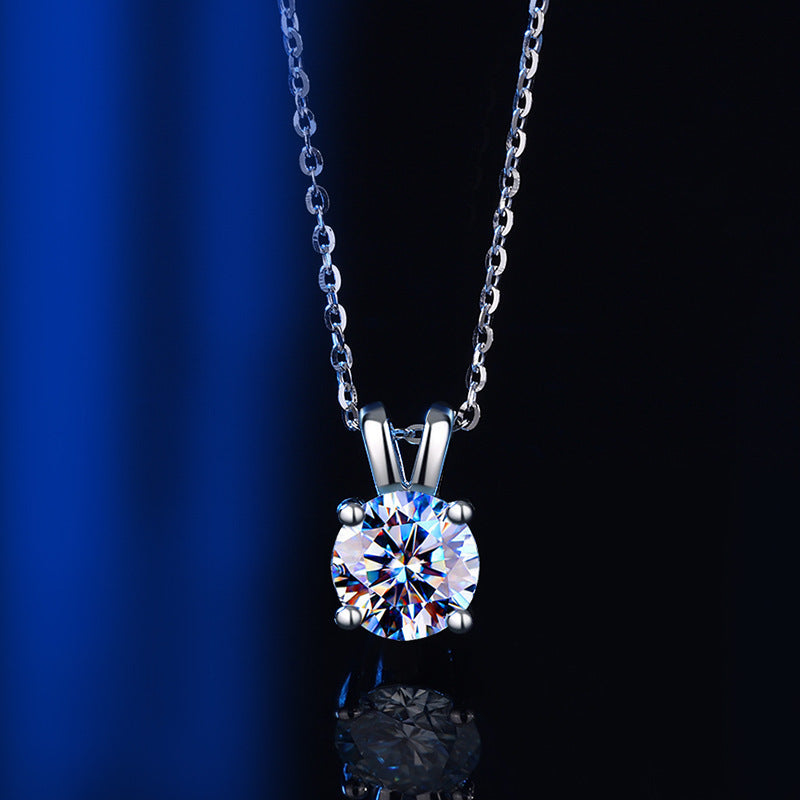 925 Silver 1ct Moissanite Pendant Necklace, Round Box Chain Rabbit Ear Setting product image