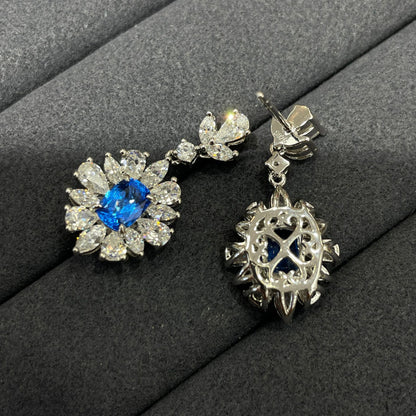 18K Gold-Plated Floral Drop Earrings with Colored Crystal Center