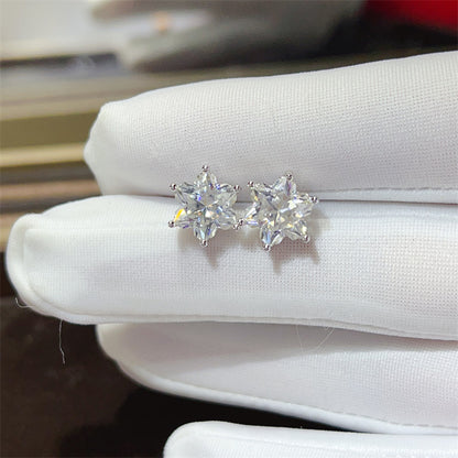 4CT Star Cut Moissanite Stud Earrings for Women, D Color VVSI Silver Gold-Plated Floral Star Earrings