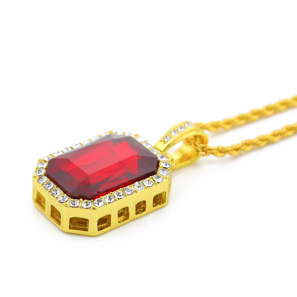 Men’s Iced Rectangular Pendant Necklace with Twisted Chain - Gold or Silver Tone Crystal Statement Necklace product image