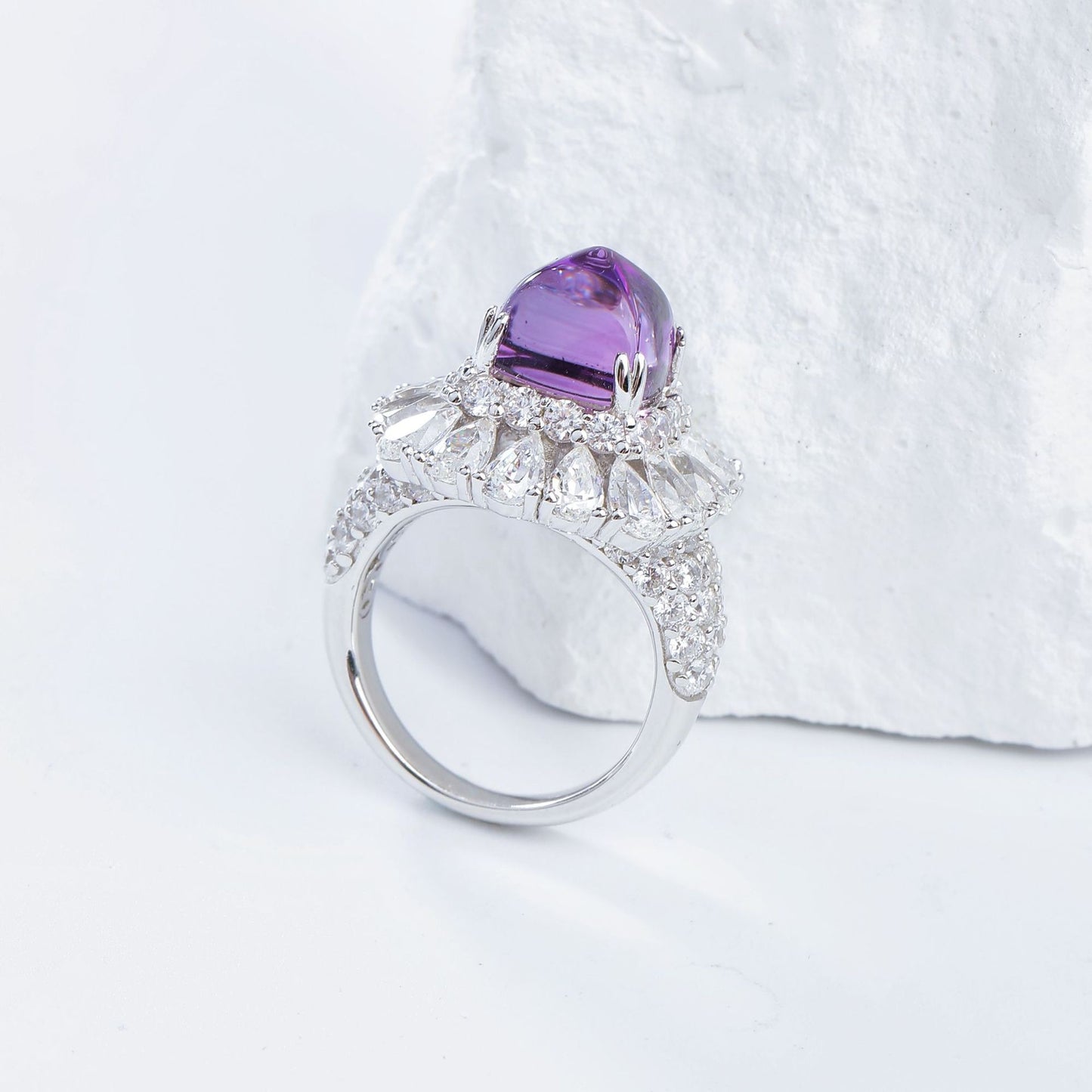 Natural Amethyst Halo Ring, Purple Gemstone Cluster Ring for Women product image