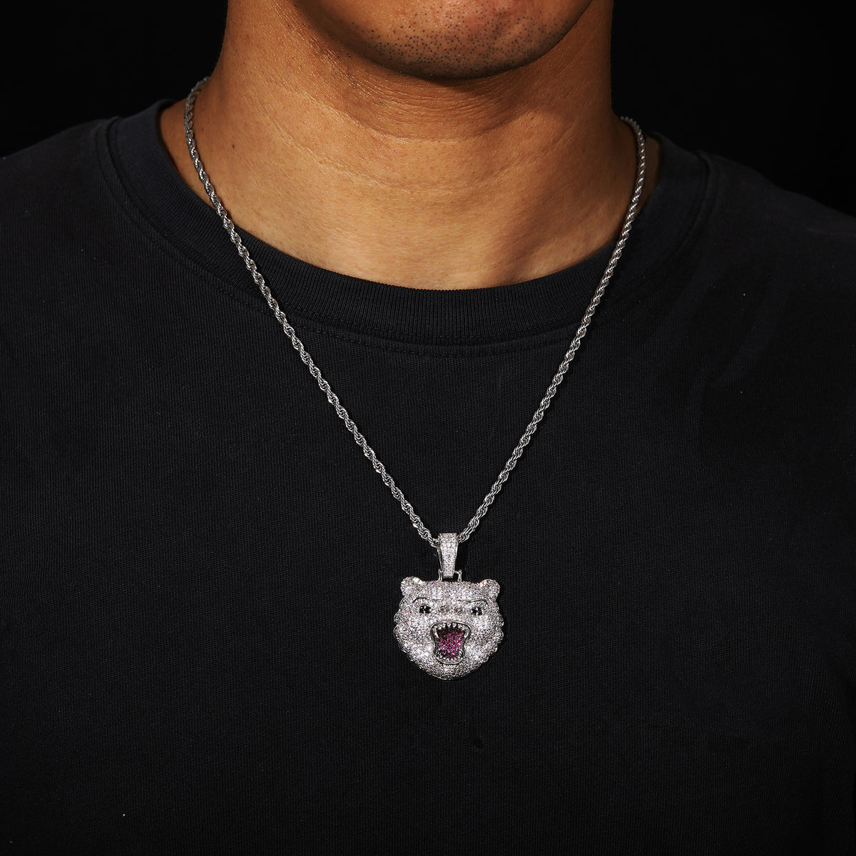 Iced Out Roaring Bear Pendant Necklace for Men and Women, Micro Pave Cubic Zirconia Hip Hop Statement Chain product image