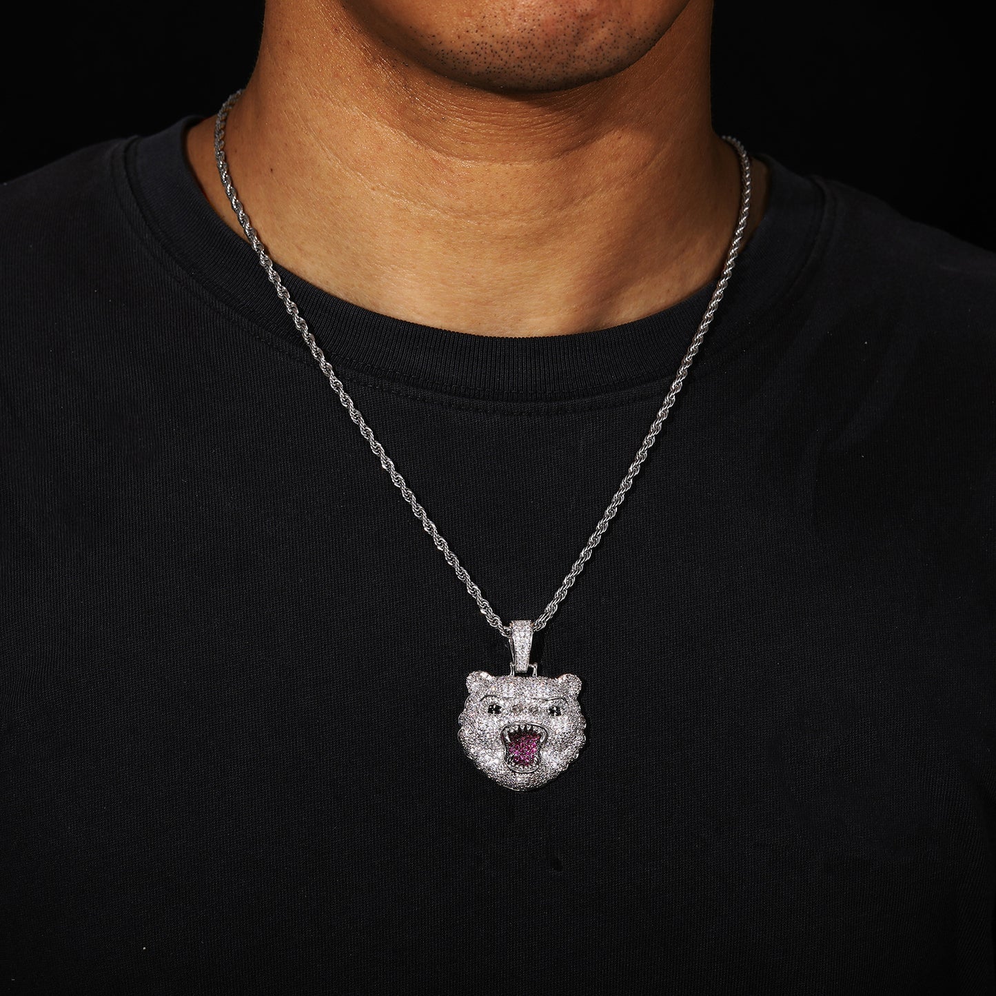 Iced Out Roaring Bear Pendant Necklace for Men and Women, Micro Pave Cubic Zirconia Hip Hop Statement Chain product image